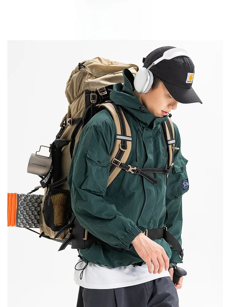 Wassup Blueo للرجال تي شيرت مقاوم للرياح ومقاوم للماء Jaet ملابس خارجية لربيع الخريف فضفاضة تناسب البوليستر والنايلون