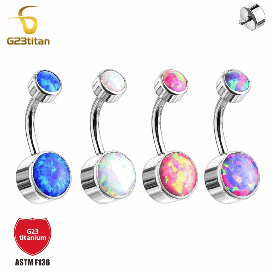 Opal Stone Belly Button Piercing Ring F136 Titanium Goth Navel Earring 14G 8/10/12mm Barbell Body Jewelry for Women Accessory