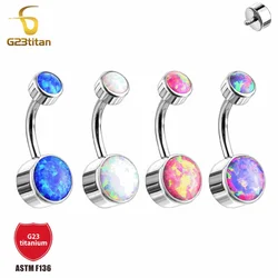 Opal Stone Belly Button Piercing Ring F136 Titanium Goth Navel Earring 14G 8/10/12mm Barbell Body Jewelry for Women Accessory