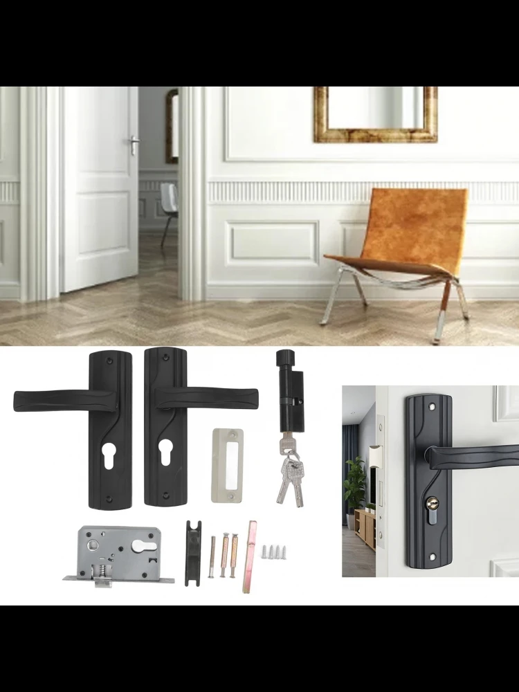 Ensemble de clés de verrouillage de poignée de porte, ensemble de serrures de porte de chambre à coucher noires, poignée épaisse, roulement silencieux, grand bouton pour le salon