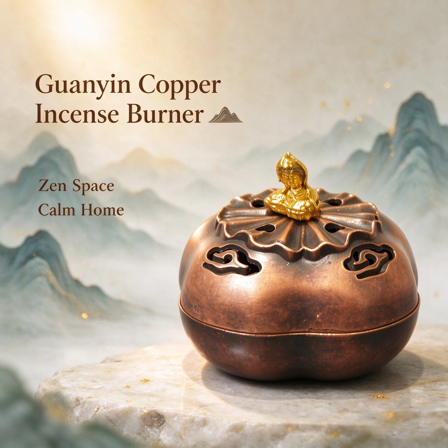 Antique Copper Mabkhara Bakhoor Incense Burner Guanyin Top Hollow Cloud Carved Aroma Holder Tabletop Zen Home Decor Gift