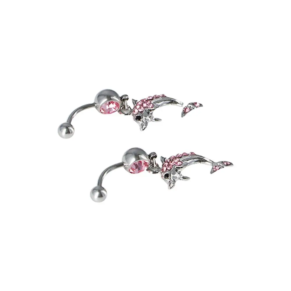 فريدة من نوعها سبائك دولفين البطن زر الدائري حجر الراين المقاومة للحساسية شرابة شريط طويل