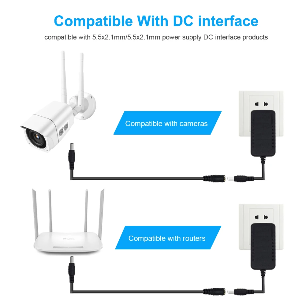 Universele 20ft/5 Meter Lengte Verlengkabel Voor Beveiliging CCTV Camera DC 12V Power Adapter 5.5x2.1mm DC Plug