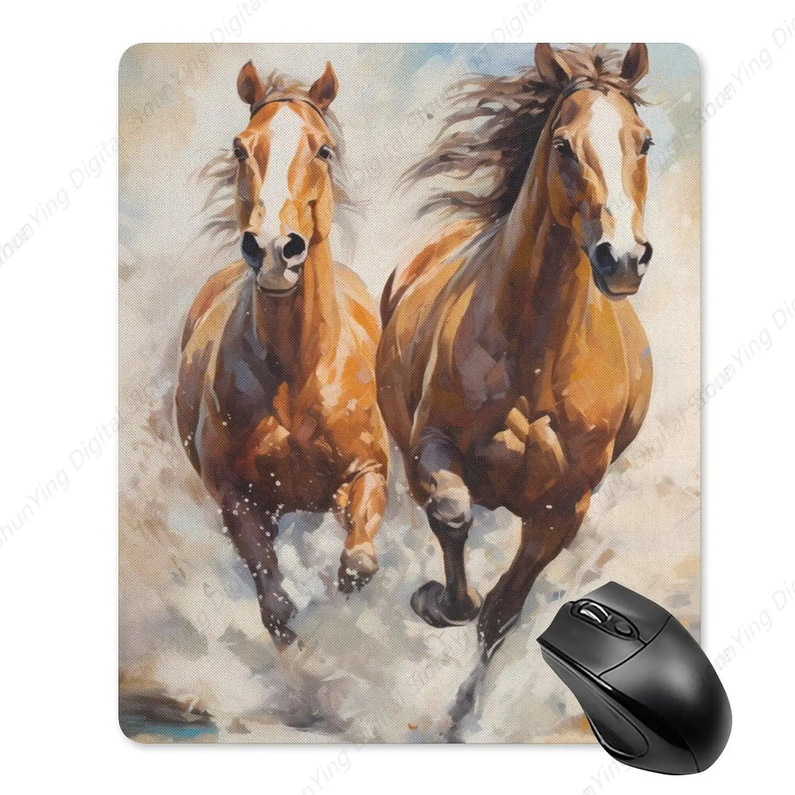 Tapis de souris cheval peinture à l'huile artistique et personnalisé, 25x30cm, tapis de jeu portable avec base coordonnante, adapté à une utilisation au bureau