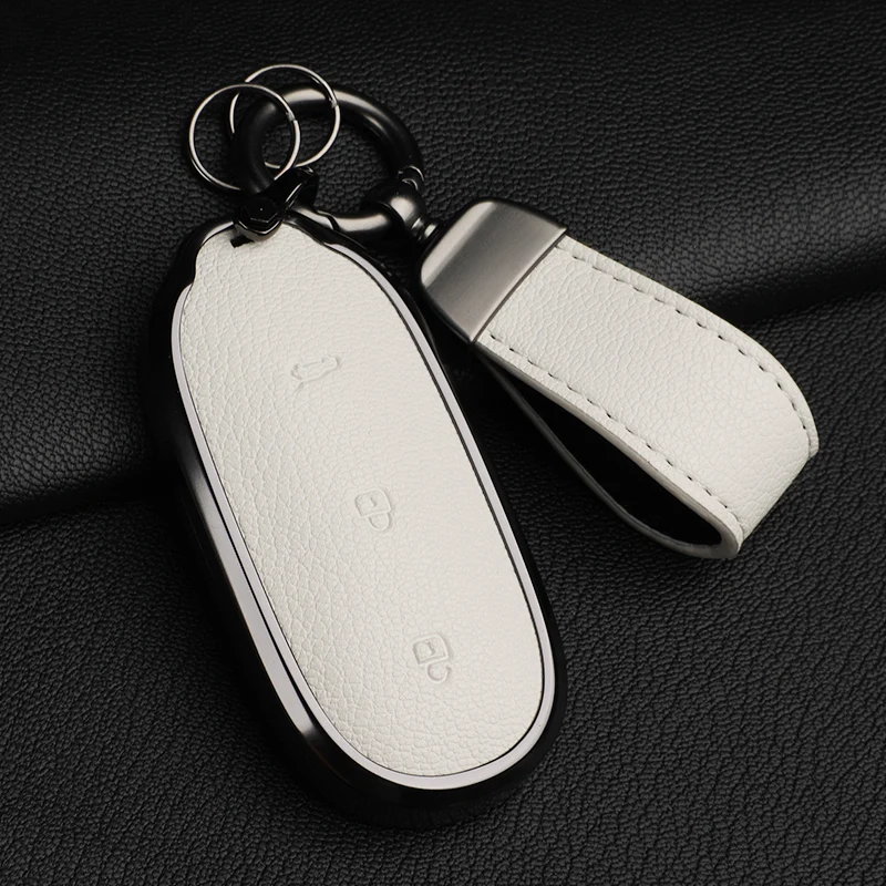 Aluminum Alloy Leather Car Key Case For LEADING IDEAL LiXiang L9 L8 L7 Remote Smart Keyless Protector Shell Accessories