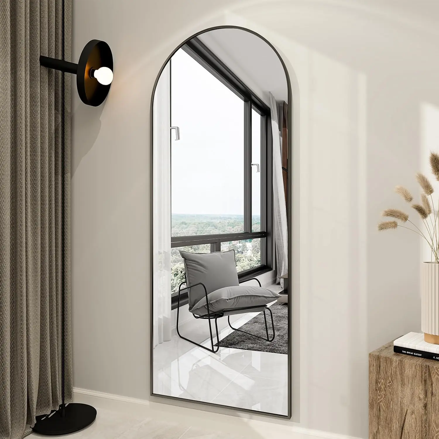 Arch Floor Full Length Mirror, pendurado na parede, Arched-Top, Full Body Mirror com suporte, 65 "x 24"