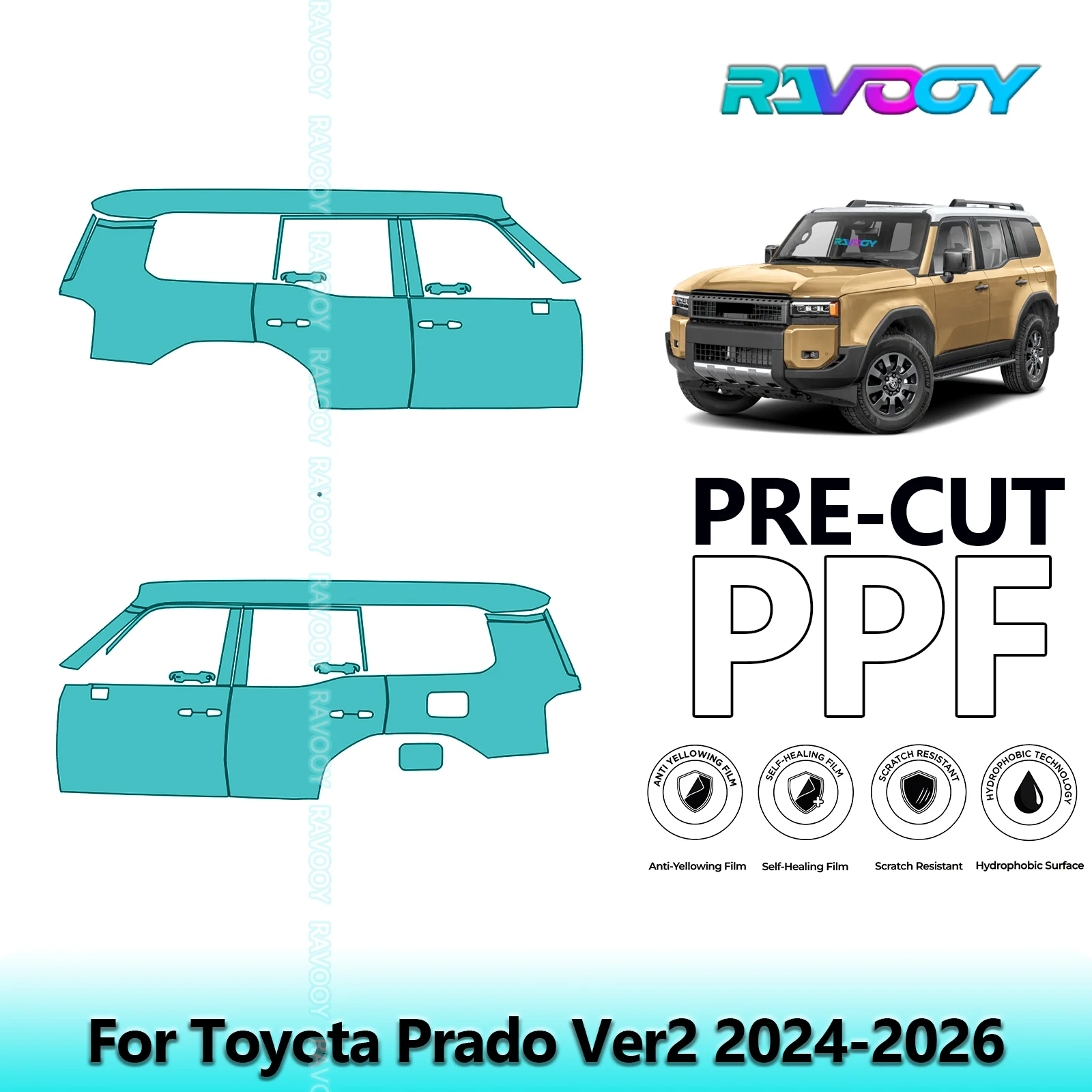 لتويوتا برادو Ver2 2024-2026 8.5mil واضح ماتي قبل قطع باب PPF ومجموعة عمود A/B مجموعة طبقة حماية الطلاء من البولي يوريثان #1