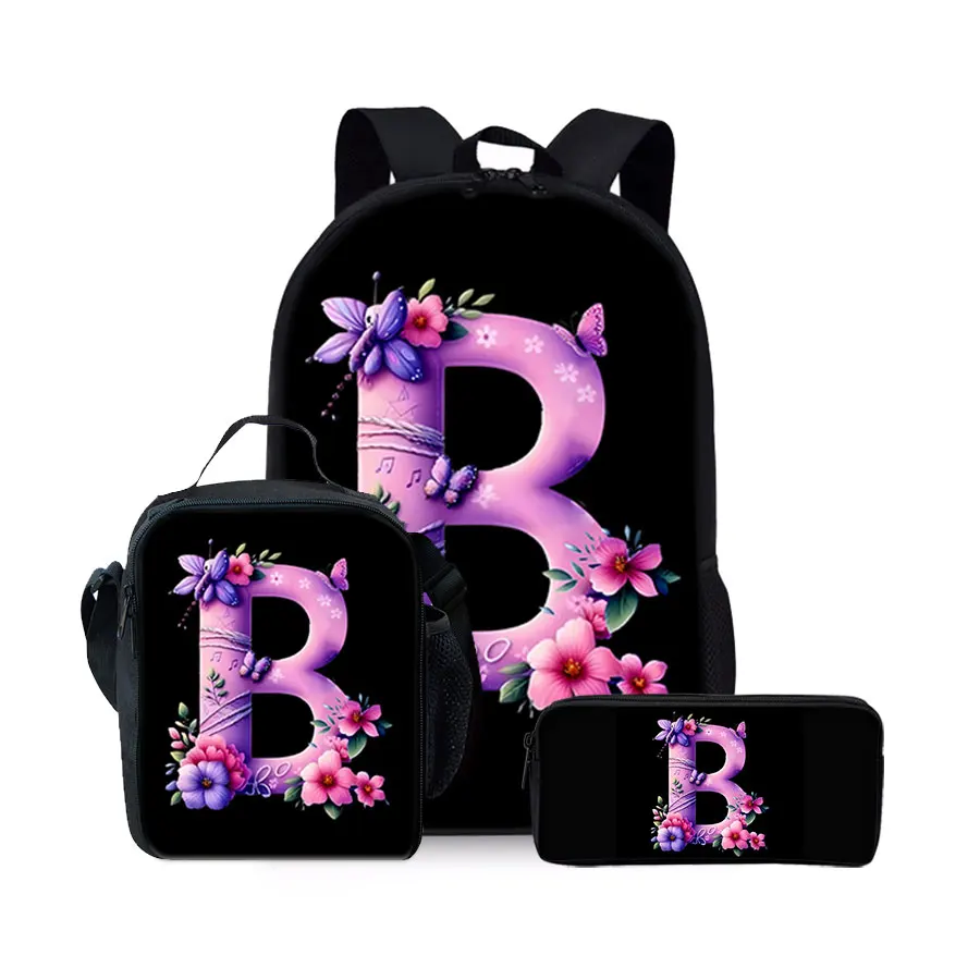 New English Alphabet Pattern Three Piece Set Backpacks for Boy and Girls Best Gifts 2D Flat Cartoon School Backpack for Children
