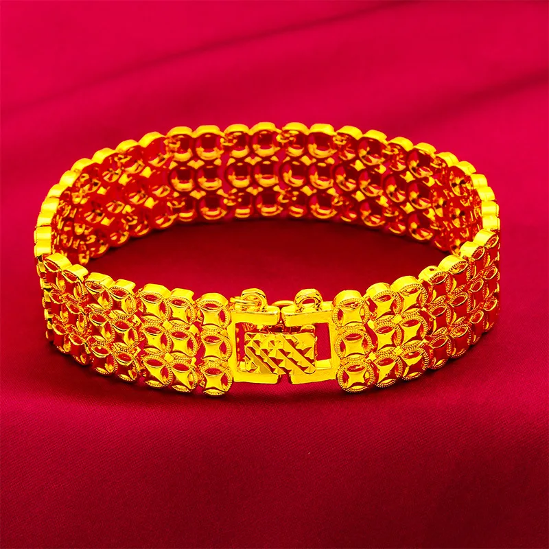 

24K Gold Watch Buckle Coin Bracelet Men's AU999 - Seamless coin links, firm buckle, hypoallergenic, for business & casual styles