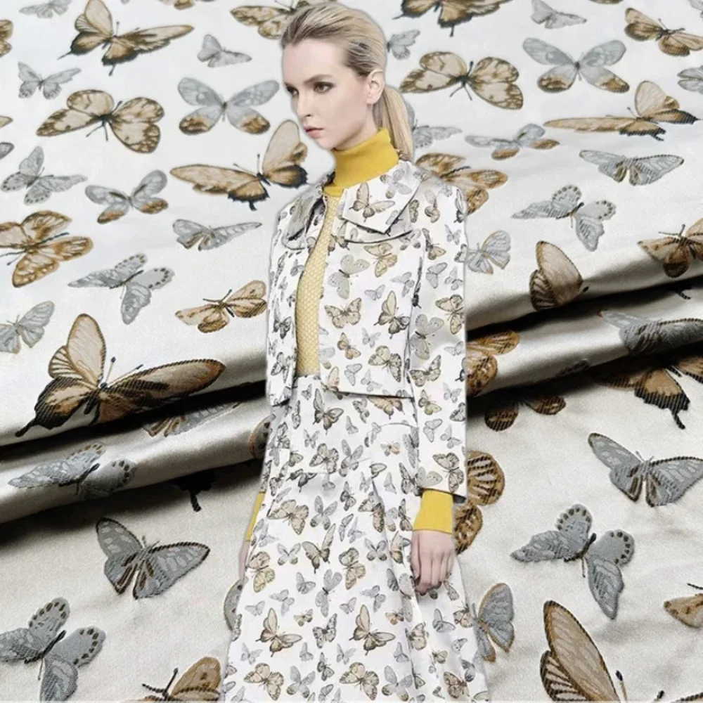

Yarn-dyed Jacquard Brocade Fabric Butterfly Pattern Trench Coat Dress Clothing Fabrics Diy Sewing Wholesale Cloth by the Meter