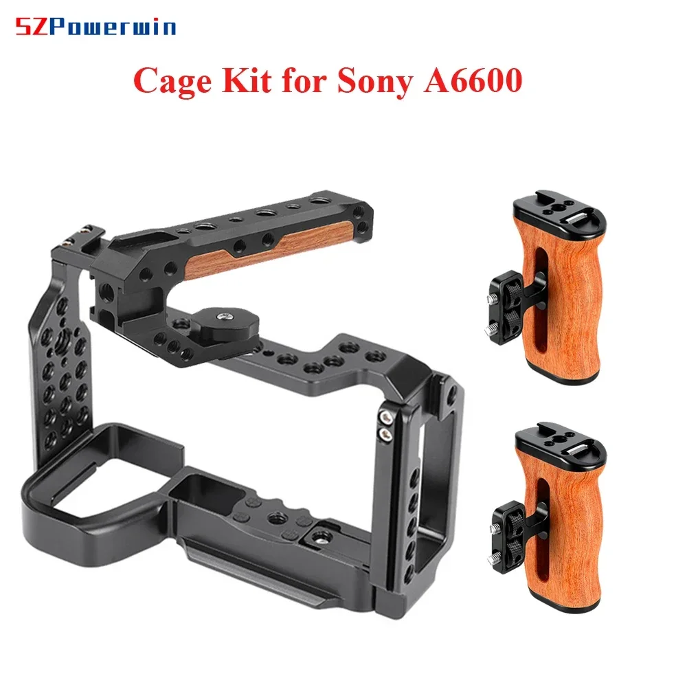 Powerwin  for Sony A6600 Camera Cage Kit Stabilizer Rig Protective Extension Frame Gimbal Arri Locating Screw Wooden Handle