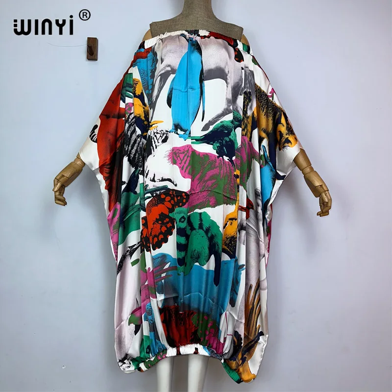 

WINYI high-quality Women summer fashion printing Evening Party Beachwear Africa Lady kaftan One-neck sexy elegant holiday dress