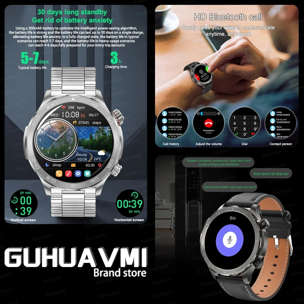 Für huawei xiaomi smart watch männer uhr 4 pro amoled hd bildschirm bluetooth anruf nfc gesundheit gps smartwatch 2024 neue sport uhren