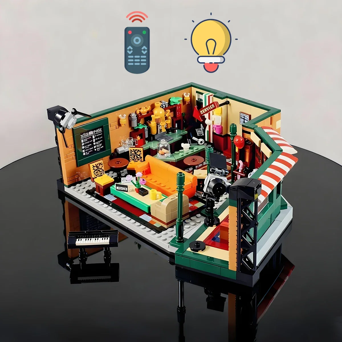 Ville centrale appartement café amis maison famille lumière LED classique salle MOC-Streetview modèle bloc de construction briques jouet cadeau