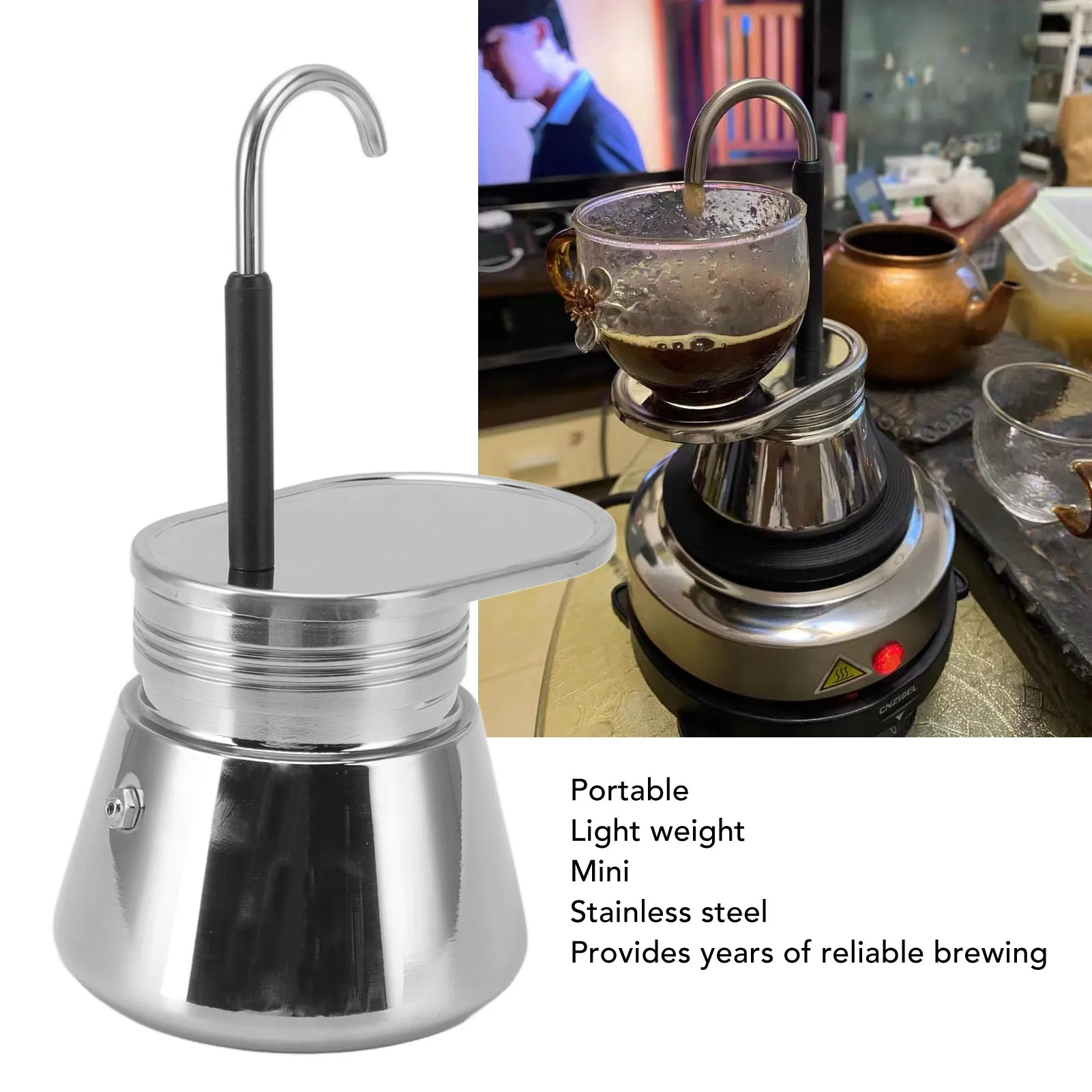 Coffee Maker  Pot  Pot Stainless Steel Italian Type  Large Capacity Light Weight Portable Coffee Maker  Stovetop