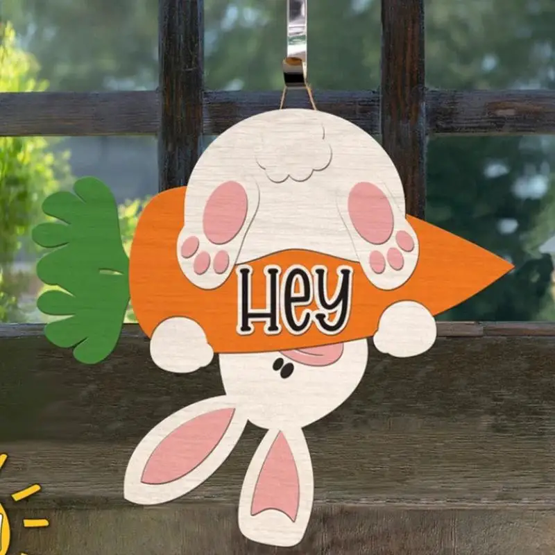 

Happy Easter Front Door Sign Easter Bunny Wooden Sign Cute Bunny Door Sign With Fake Plants And Bows For Bedroom Wall Decor