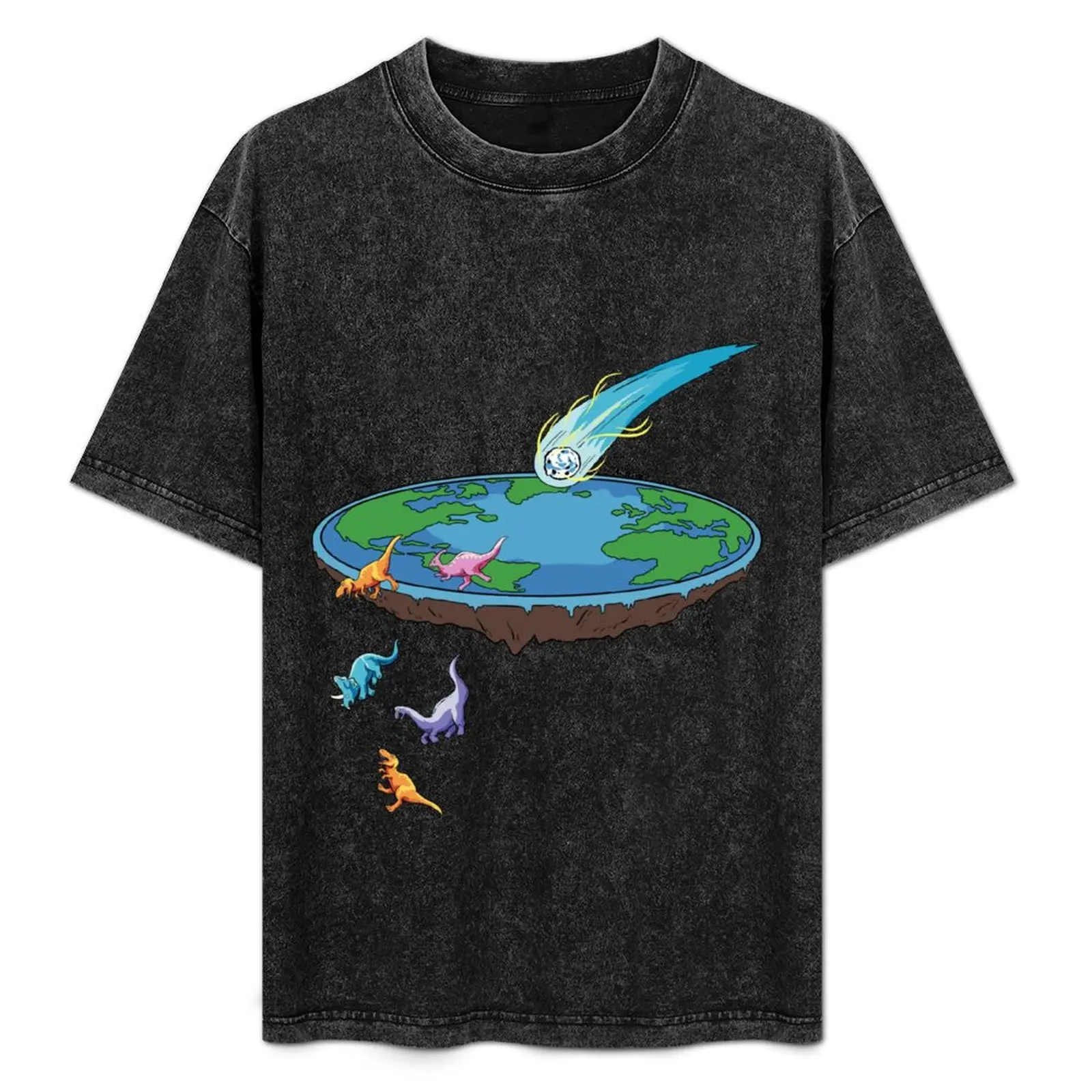 

Flat Earth dinosaur comet Design T-Shirt Minimalist Plain Crew Neck T-Shirt