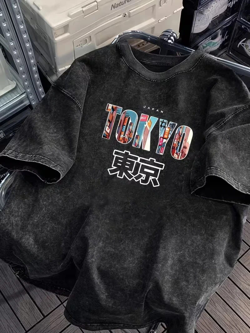 Vintage Racing T-Shirt Retro Tokyo Speed Graphic Tee with Drift Culture Tokyo Text, Short Sleeve Round Neck Casual Summer Shirt