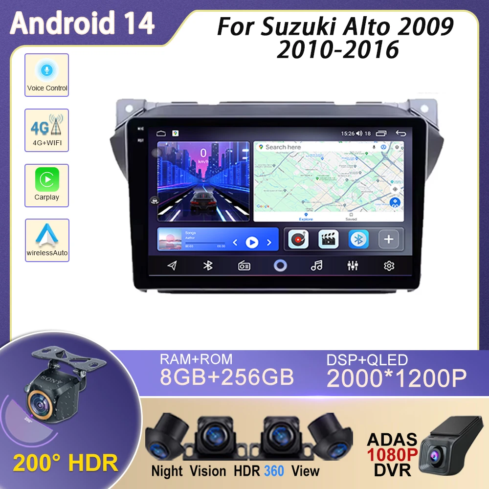 

Car Android Auto Radio For Suzuki Alto 2009 2010-2016 GPS Navigation Multimedia Video Player Touch Screen Wireless Carplay