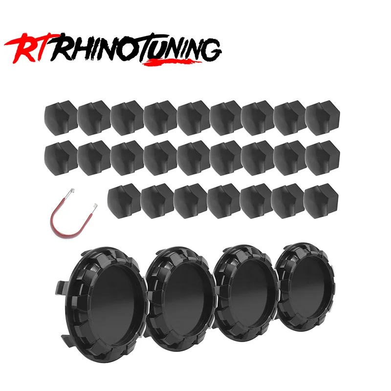 RhinoTuning 25Pcs Nuts+One Clip/4Pcs Hub Caps Fits Factory 20