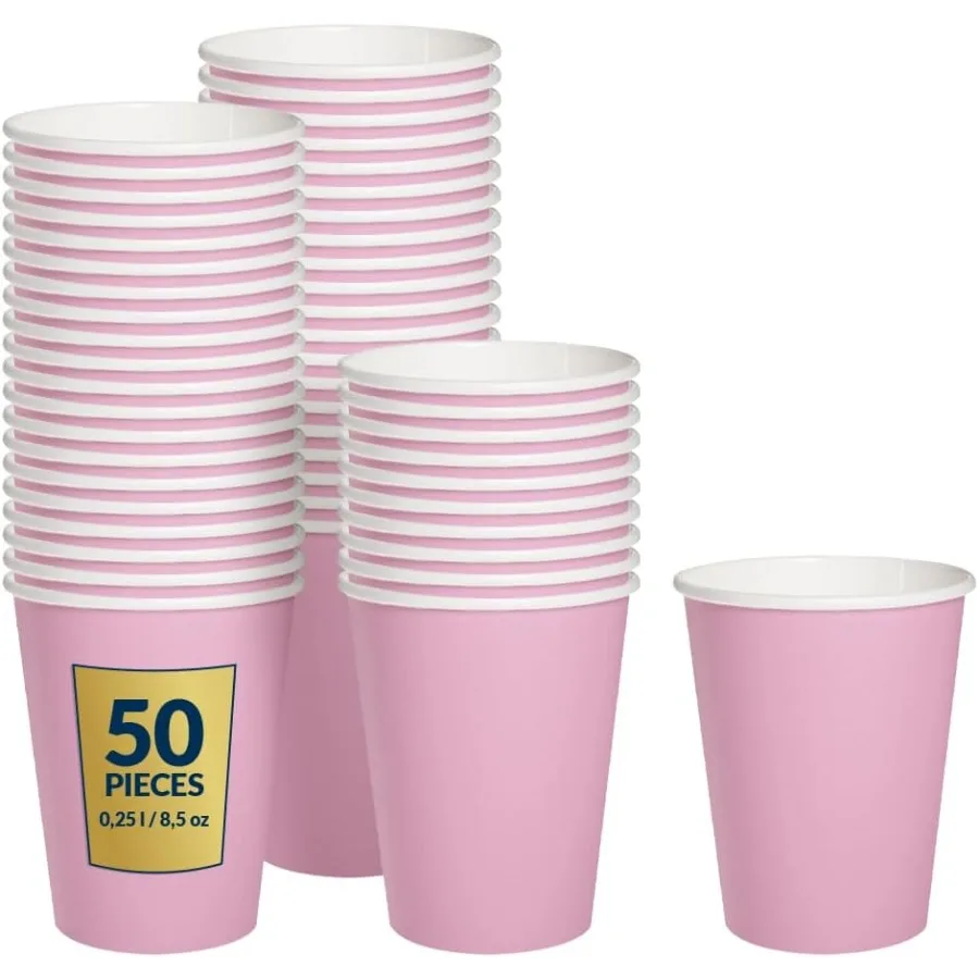 

Одноразовые бумажные стаканчики PAW Baby Pink, 85 унций, 50 упаковок для горячих и холодных напитков, идеально подходят для детского душа, раскрытия пола, вечеринки, крещения G