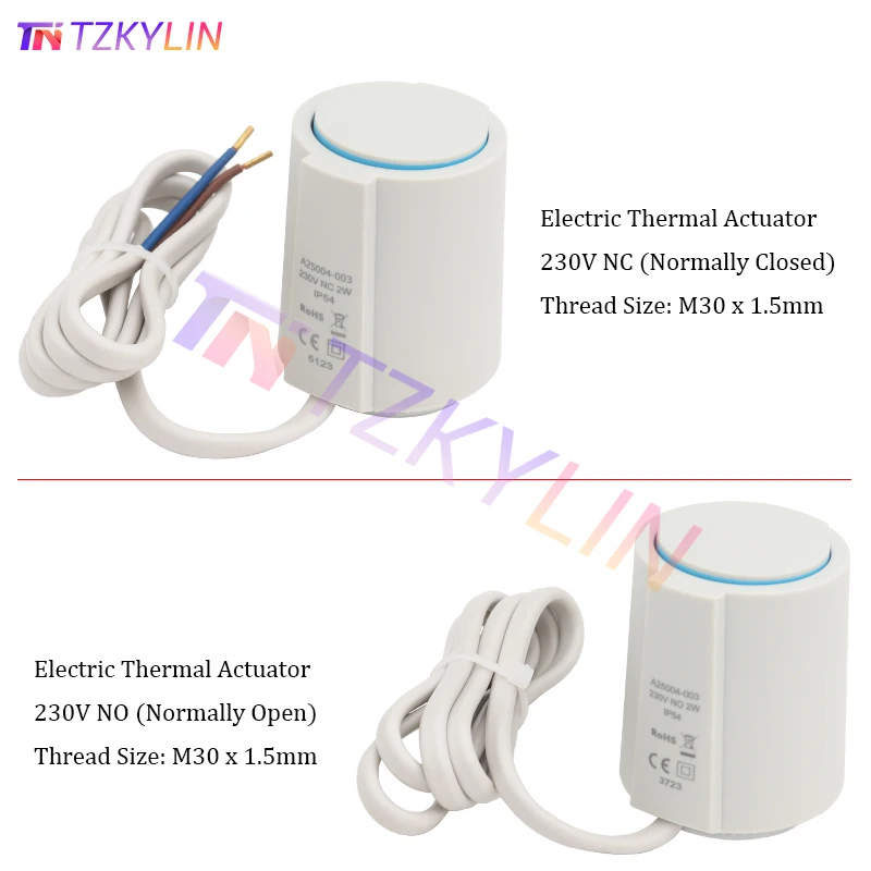 

230 В нормально закрытый нормально открытый электрический термоэлектрический привод M30x1,5 для водяных клапанов или коллекторов в системе подогрева пола