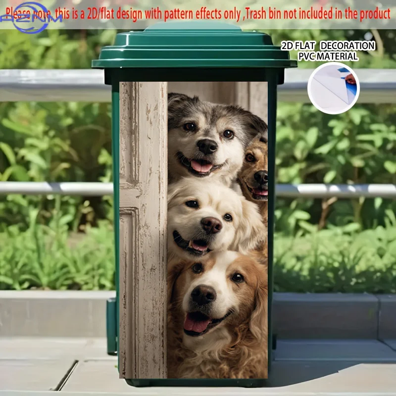 2D Flat Printing 1pc 2D Pattern Printed Kitchen Trash Can Sticker xcm Cute Dog Peeking Through Door Pattern Themed Kitchen Hom
