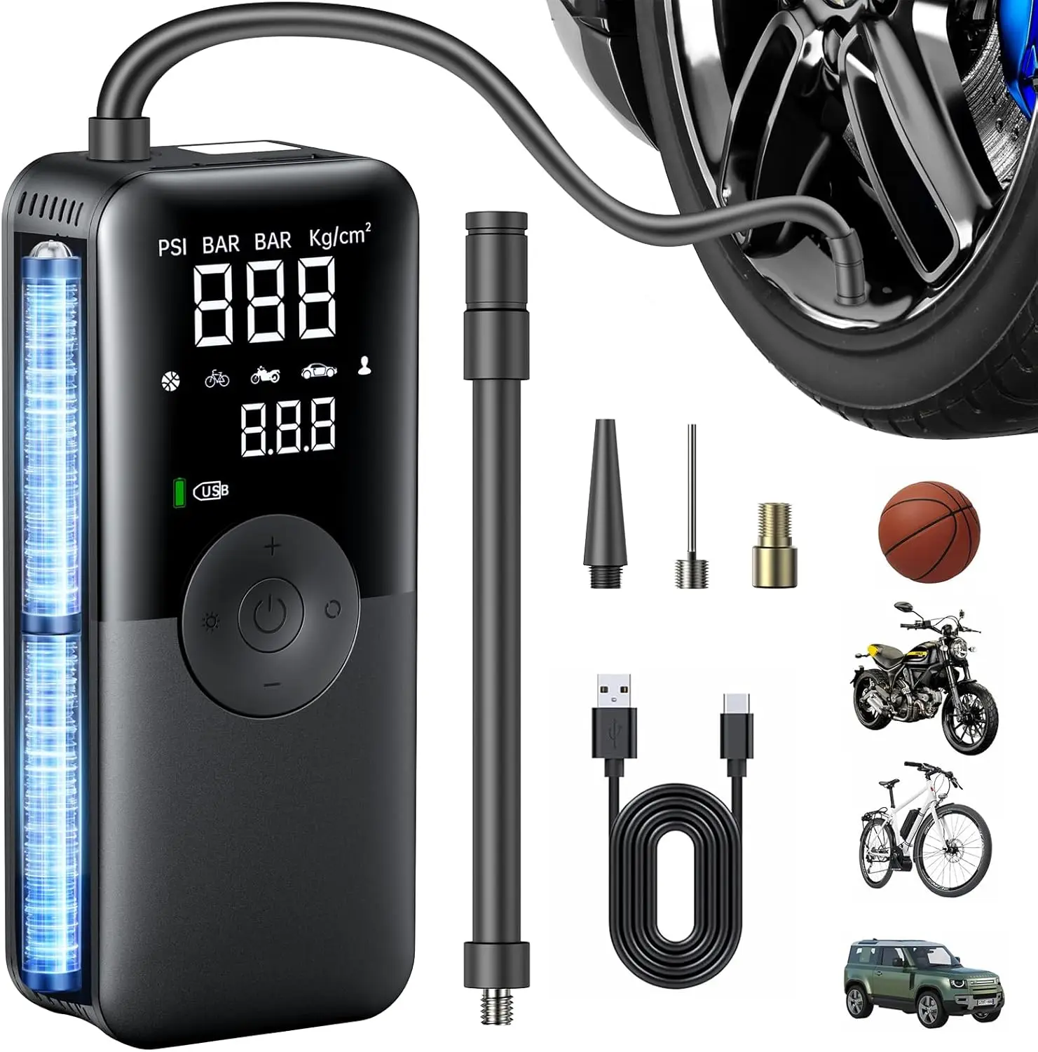 Tire Inflator Portable Air Compressor - Faster Inflation 150PSI & 5000mAh Cordless Portable Air Pump, Accurate Pressure LCD Dis