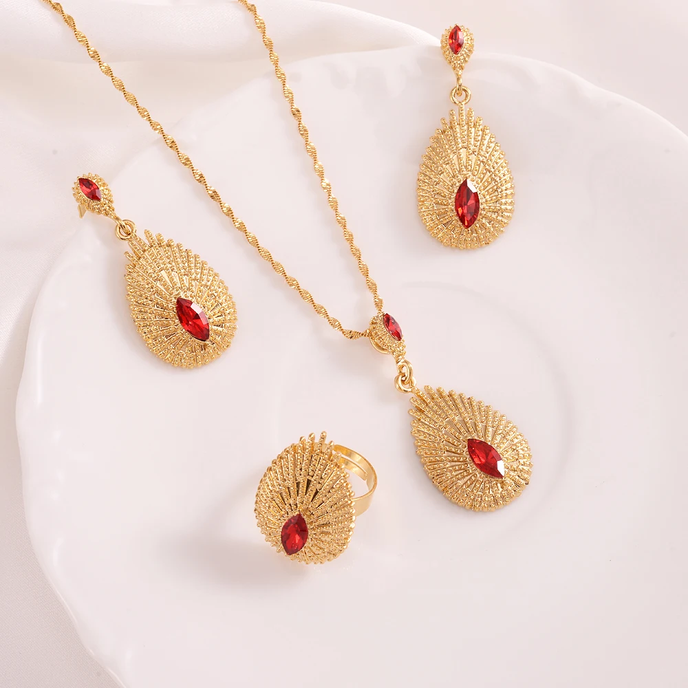 24K Good Plated Ethiopian  Jewelry Set Necklace Classic Fashion Ethiopia Gold Eritrea Set for Women\'s Habesha Wedding Party Gift