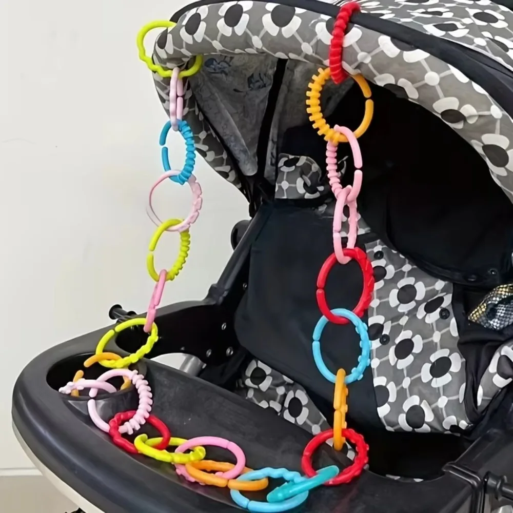 10PCS Rainbow Color Connecting Rings Gentle Touching Smooth Surface Rainbow Hanging Ring Hanging Plastic Stroller Attachment