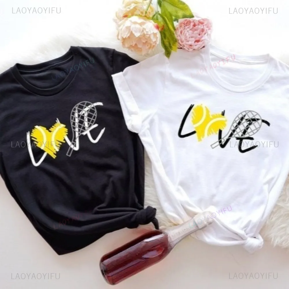 I Love Tennis Funny Player Gift Tshirt Love Valentines Shirt Casual Fashion Loose Harajuku Women T-shirt Punk Hip Hop Man Tops