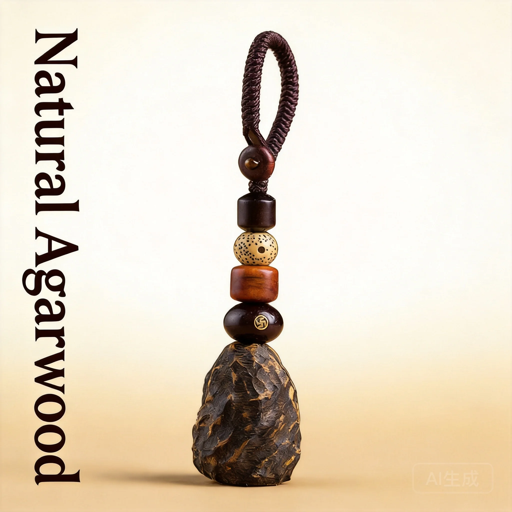 Natural Agarwood Handmade Car Keychain Pendant, Unique Wenwan Collectible Hanging Ornament Gift for Men Women Daily Auto Accesso