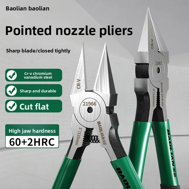 Alicate de Corte Diagonal Pequeno para Eletricista Baolian, Grau Industrial, com Ponta Afiada Especial, Alta Dureza, Ferramenta Manual para Eletricista