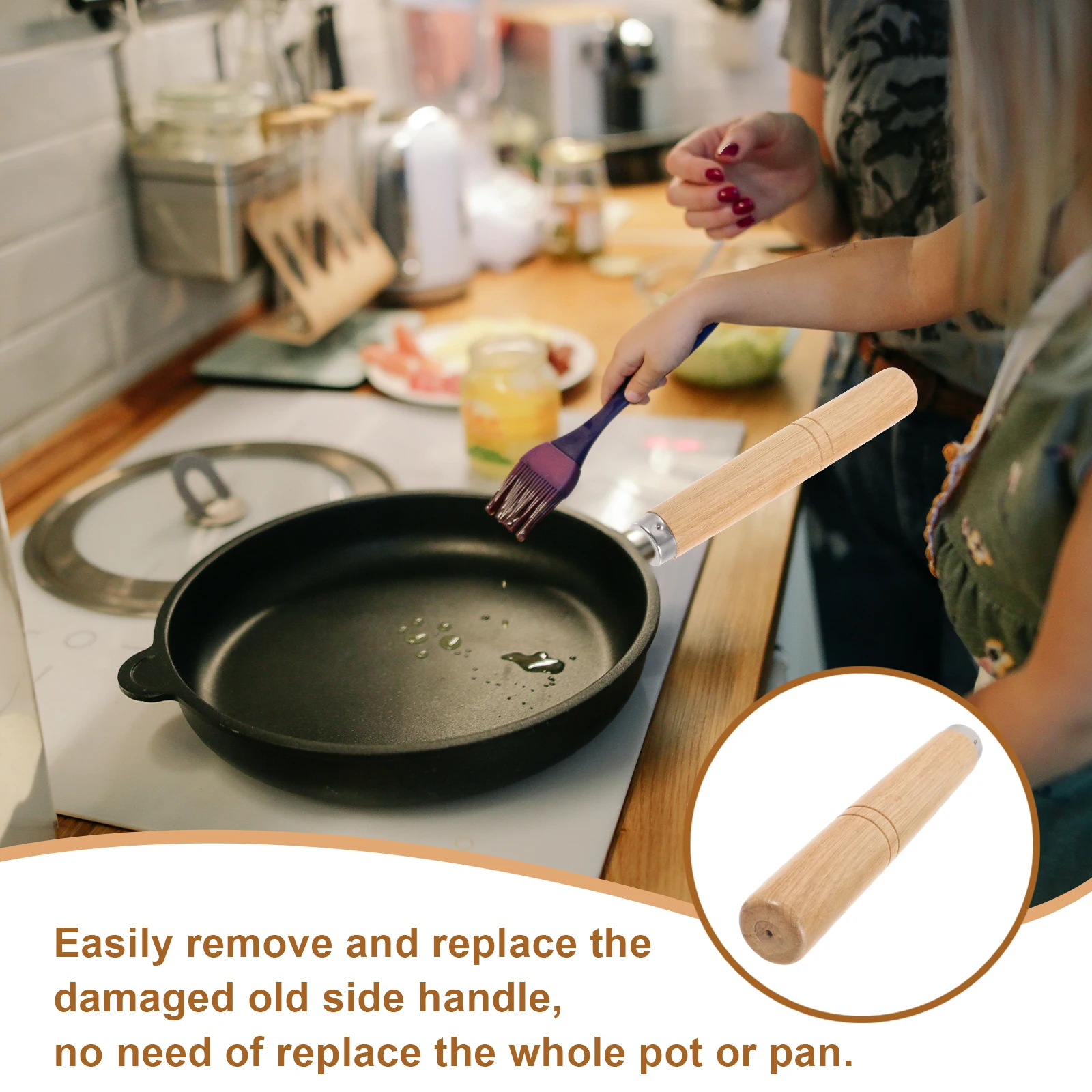 

Wooden Pot Handles Replacement Long Handle for Pots Pans Ergonomic Anti Scald Detachable Cookware Accessories Kitchen Utensils