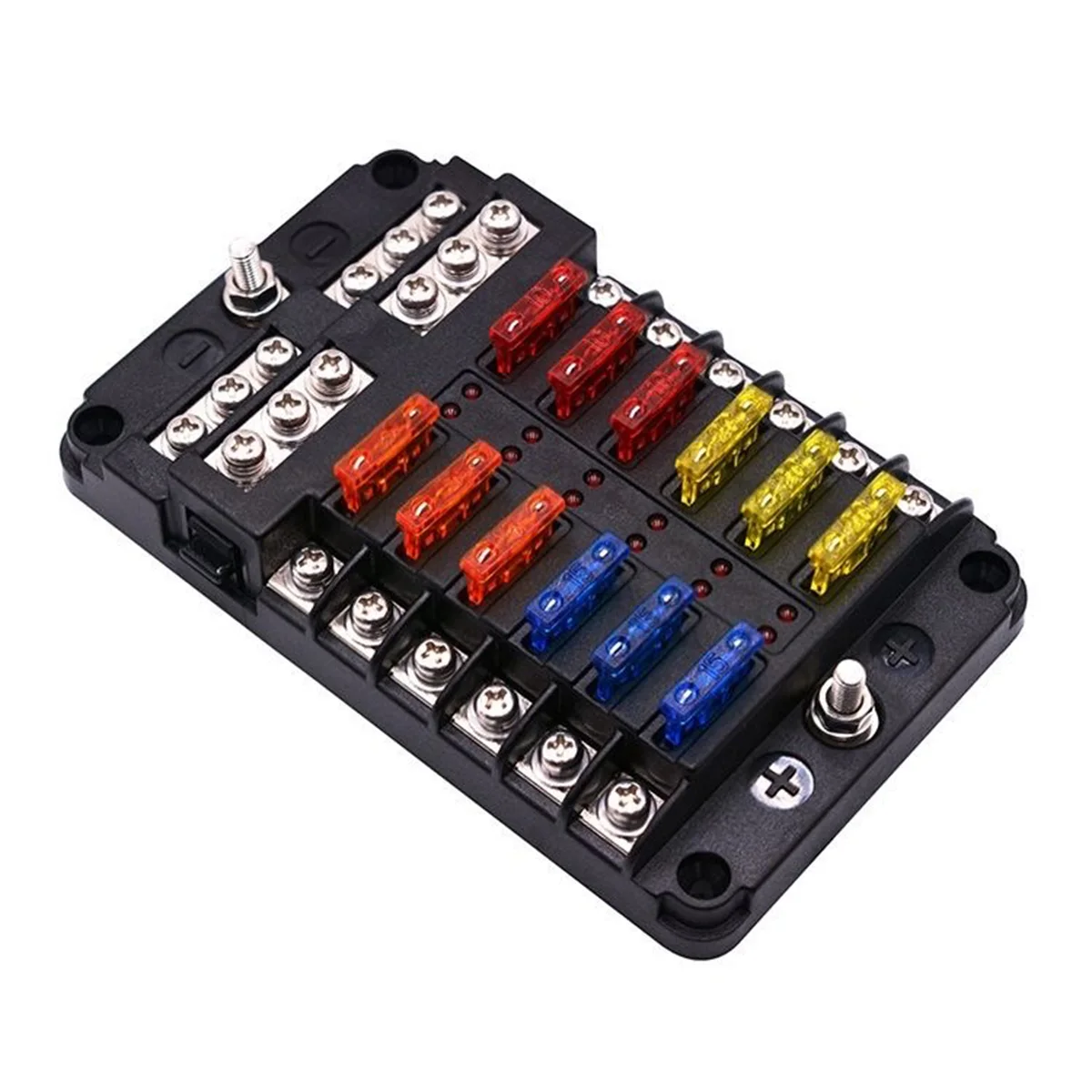 12 Way Marine Fuse Box Auto Boat Yacht Blade Fuse Block Power Distribution Terminal Block for 12V Vehicle LED Light Modification