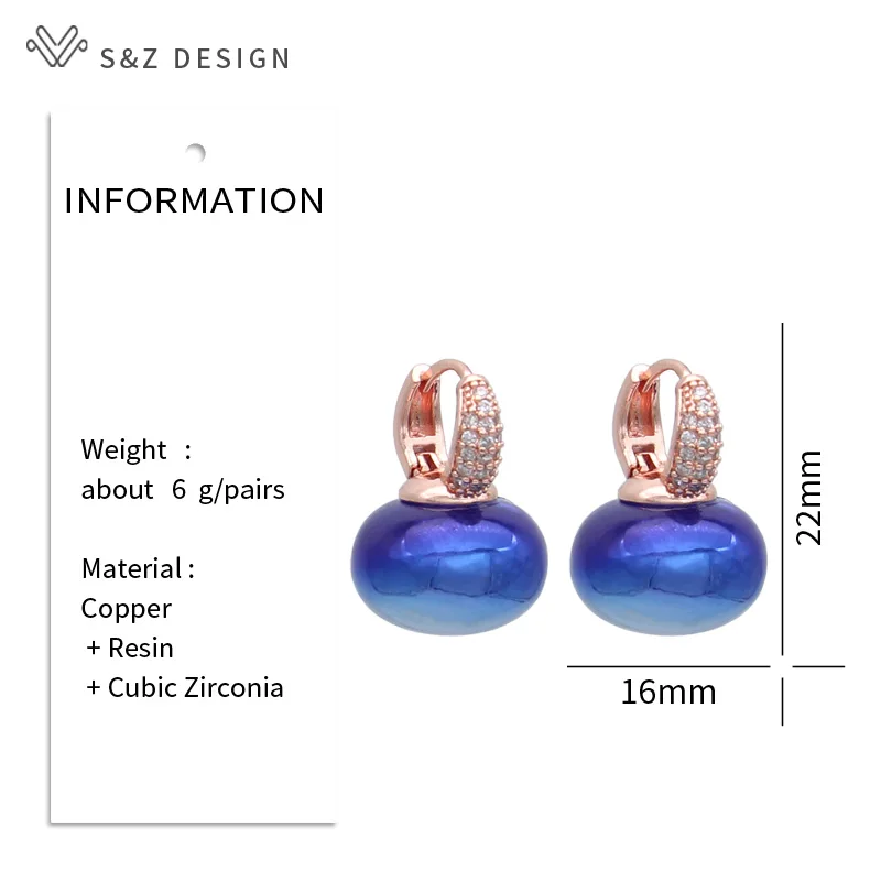 S&Z DESIGN New Fashion Colorful Beads Dangle Earrings For Women Wedding 585 Rose Gold Color Jewelry Cubic Zirconia Eardrop