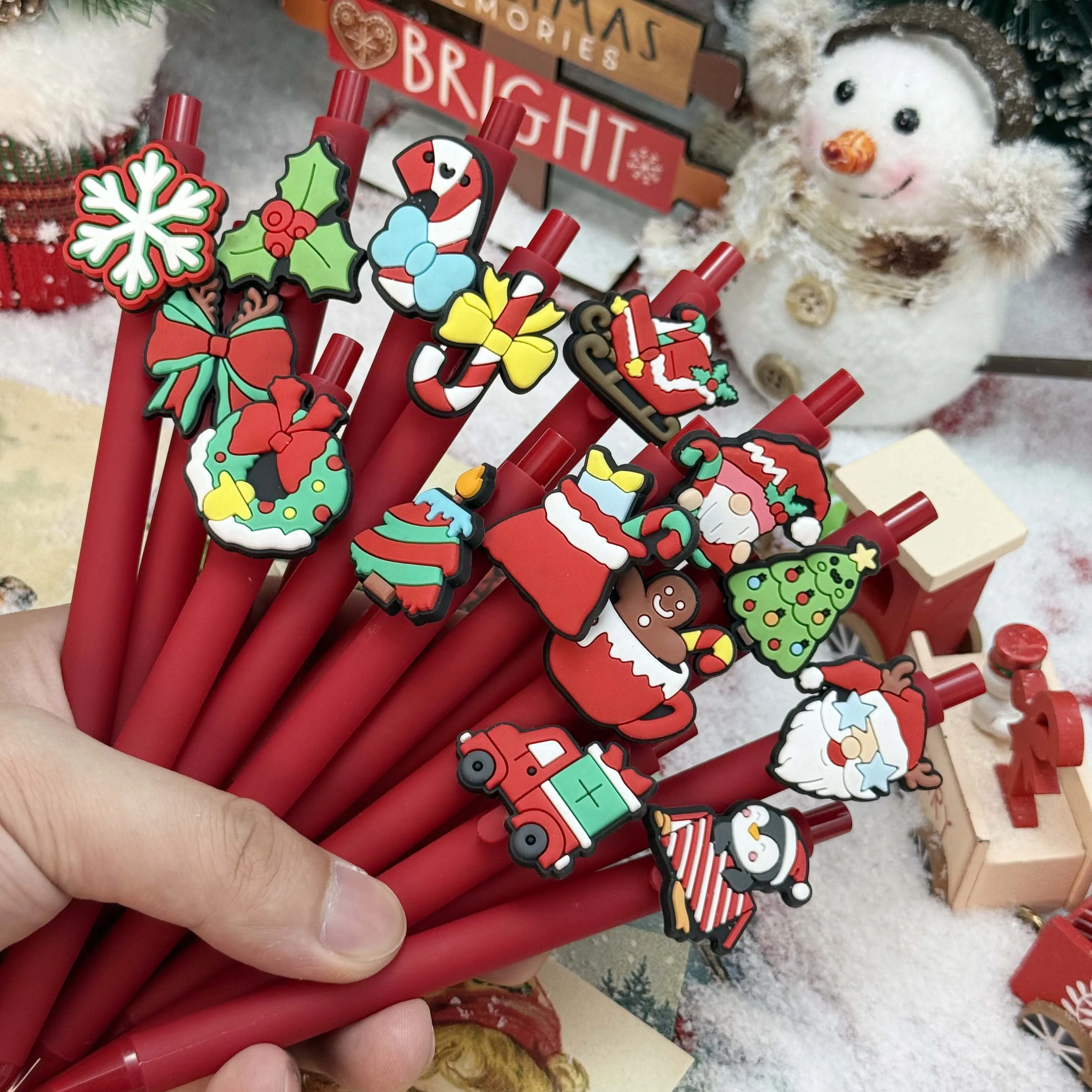 10Pcs Christmas Click Ballpoint Pens, Cartoon Gingerbread Man Santa Snowflake, Black Ink Smooth‑Writing Stationery
