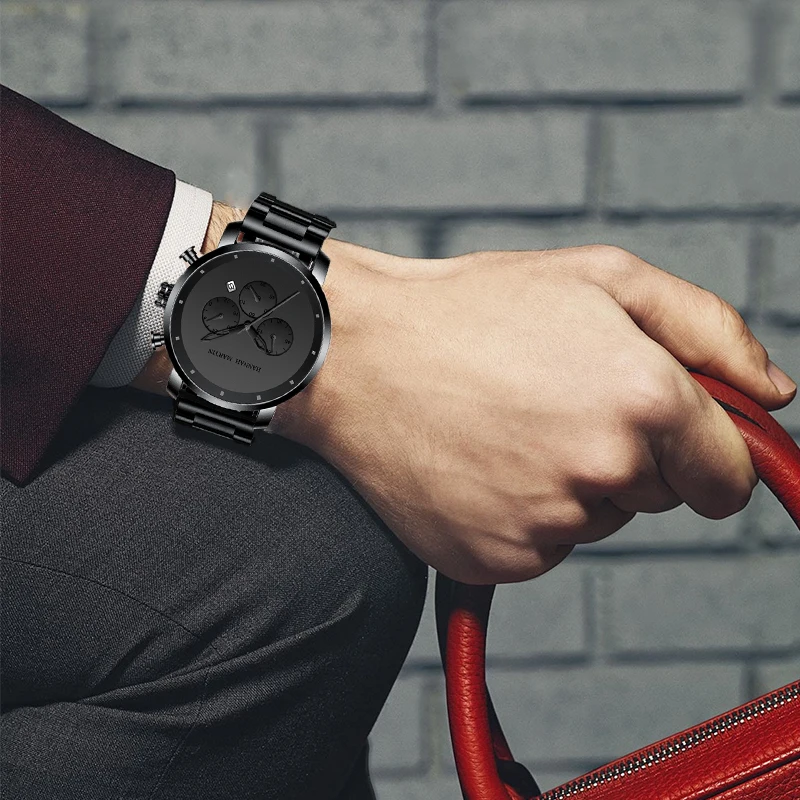 Simple Reloj Hombre Casual Fashion Multifunctional Calendar Original Quartz Watch Men 45mm Big Dial Chronograph 3Bar Waterproof image 6