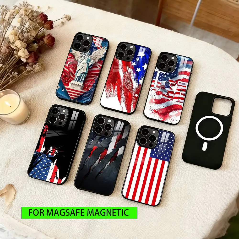

Artistic American Flag Phone Case For iPhone17,16,15,14,13,12,11 Plus,Pro Magnetic For Magsafe Wireless Charging
