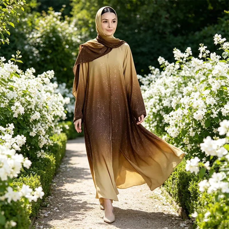 

Ramadan Gradient Color Abaya Dubai Kaftan Muslim Women Hijab Dress Turkey Kaftan Eid Kimono Cardigan Islam Clothing Robe Kebaya