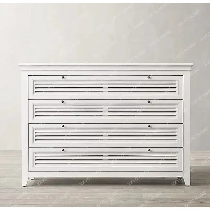 XCountry Style Solid Wood  Style Double Ivory White Vintage Distressed Entryway Cabinet Sideboard