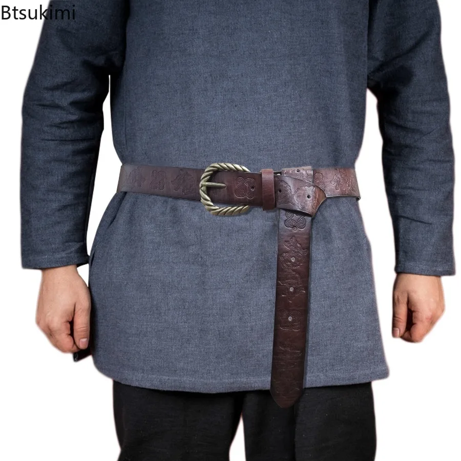 

New Viking Renaissance Belt Celtic Belt Men's Leather Medieval Waistband Adventure Warrior Embossed Cosplay Costume Accessories