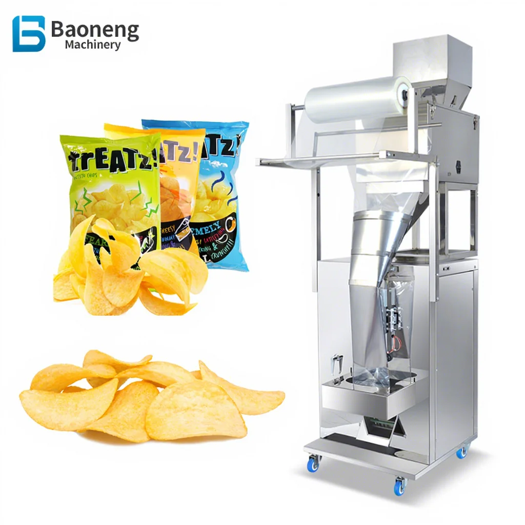 Máquina de envasado automática de gran venta para galletas, chips, snacks, cacahuetes, palomitas, arroz y patatas fritas
