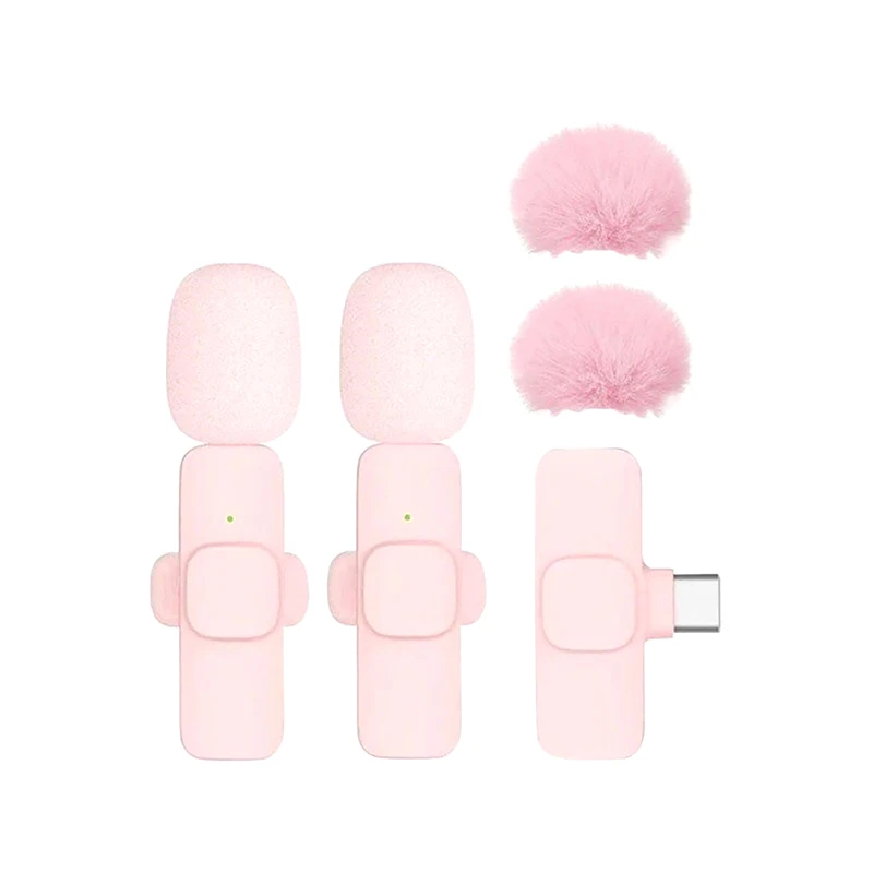 Pink Wireless Lavalier Microphone Portable Audio Video Recording Mini Microphone For Phone Android PC Camera Live Gaming Phone