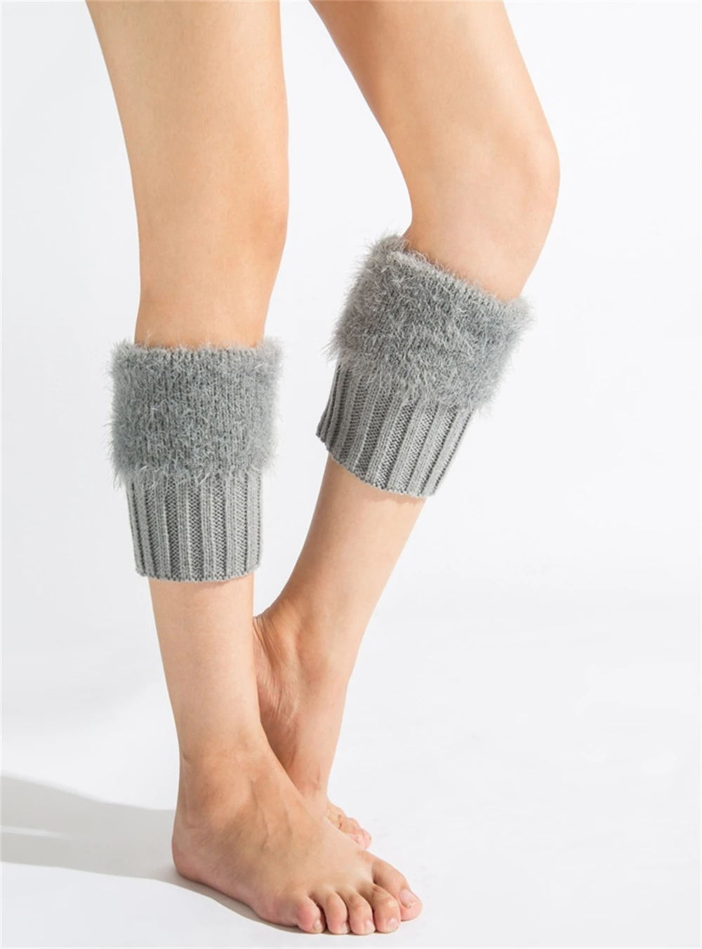 Women Retro Warmth Thick Faux Fur Leg Warmers Knitted Woolen Boot Cover Short Leggings Solid Color Feather Yarn Socks Foot Cuffs