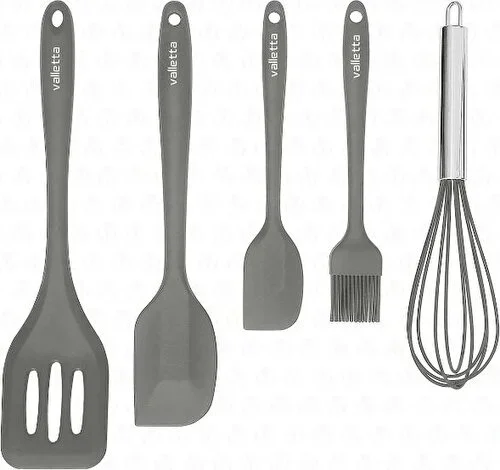 Hidalgo Heat Resistant Fireproof Non-Stick 5 Piece Silicone Cooking Serving Set Gray