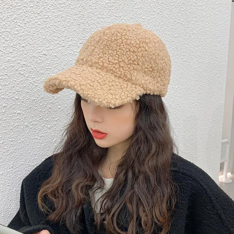 Autumn Winter Baseball Cap Women Artificial Lamb Wool Hats Version Tide Warm Cap Plush Baseball Caps Spring Baseball Cap
