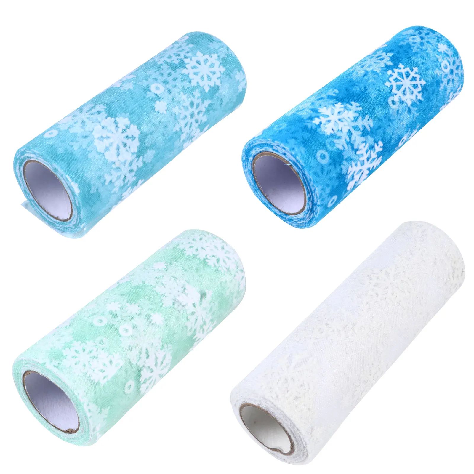 

4 Rolls Snowflake Mesh Tulle Fabric Gauze Christmas Craft Present Wrapping Bows Decorations Sewing Supplies