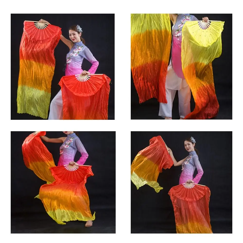 

Hot Sell Kid Women Belly Dancing Fan Multicolors Gradient Color Long Imitation Fan 150cm Rayon Silk Fans Dance Accessories