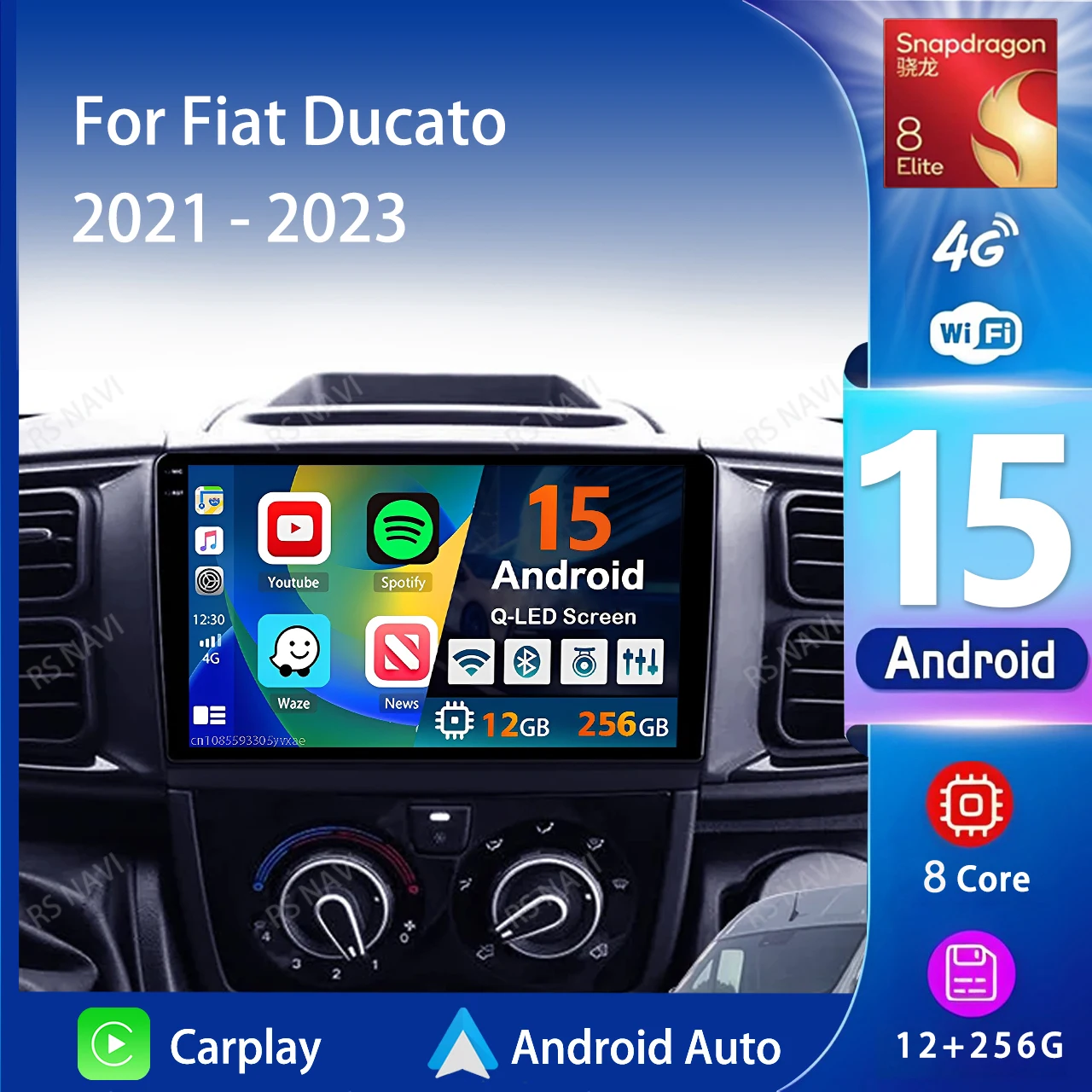 

Android 15 Carplay Auto Qualcomm 2K QLED экран автомобильный радиоплеер для Fiat Ducato Van L3H2 2021 2022 2023 GPS Wi-Fi BT мультимедиа